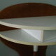 White lasked wood console and 1980s skai background