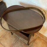 Tea table serving oval maid in mahogany brass marquetry
