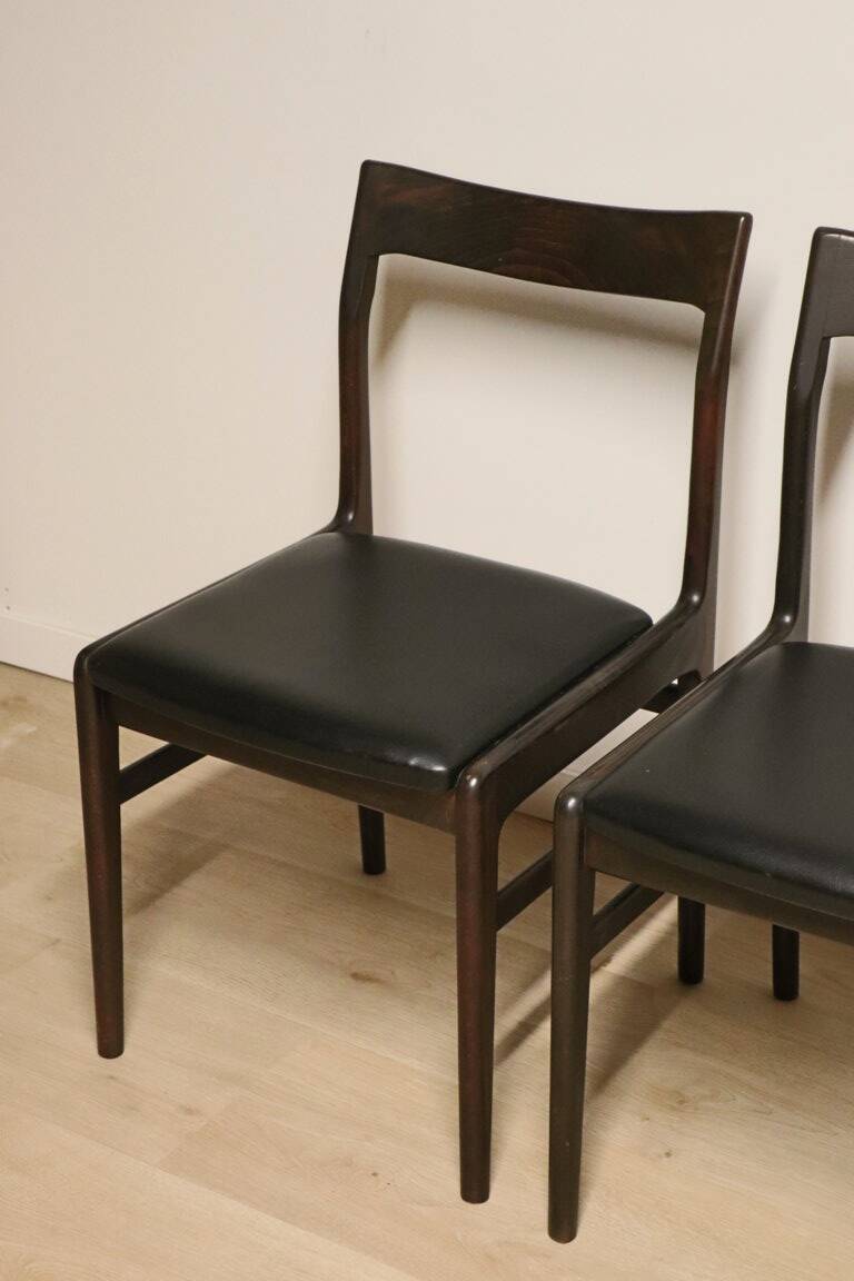 Set of 4 vintage chairs in teak and imitation leather, 1960s