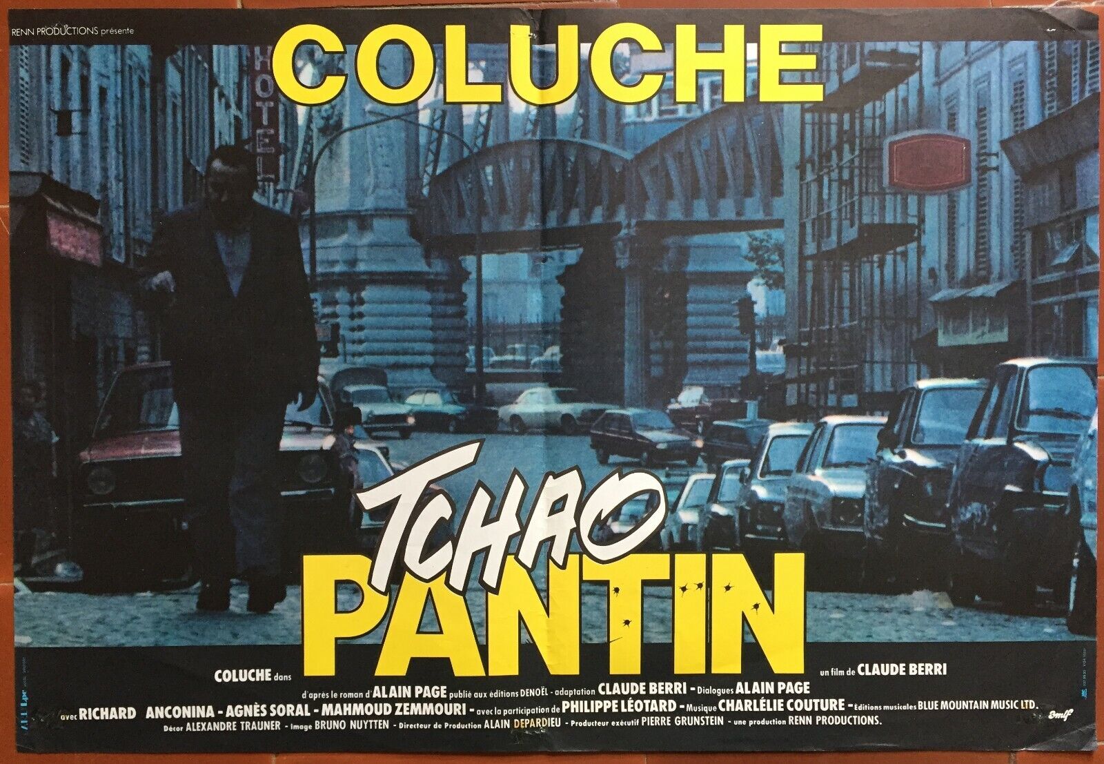 Original cinema poster "Tchao Pantin" Coluche 40x60cm 1983