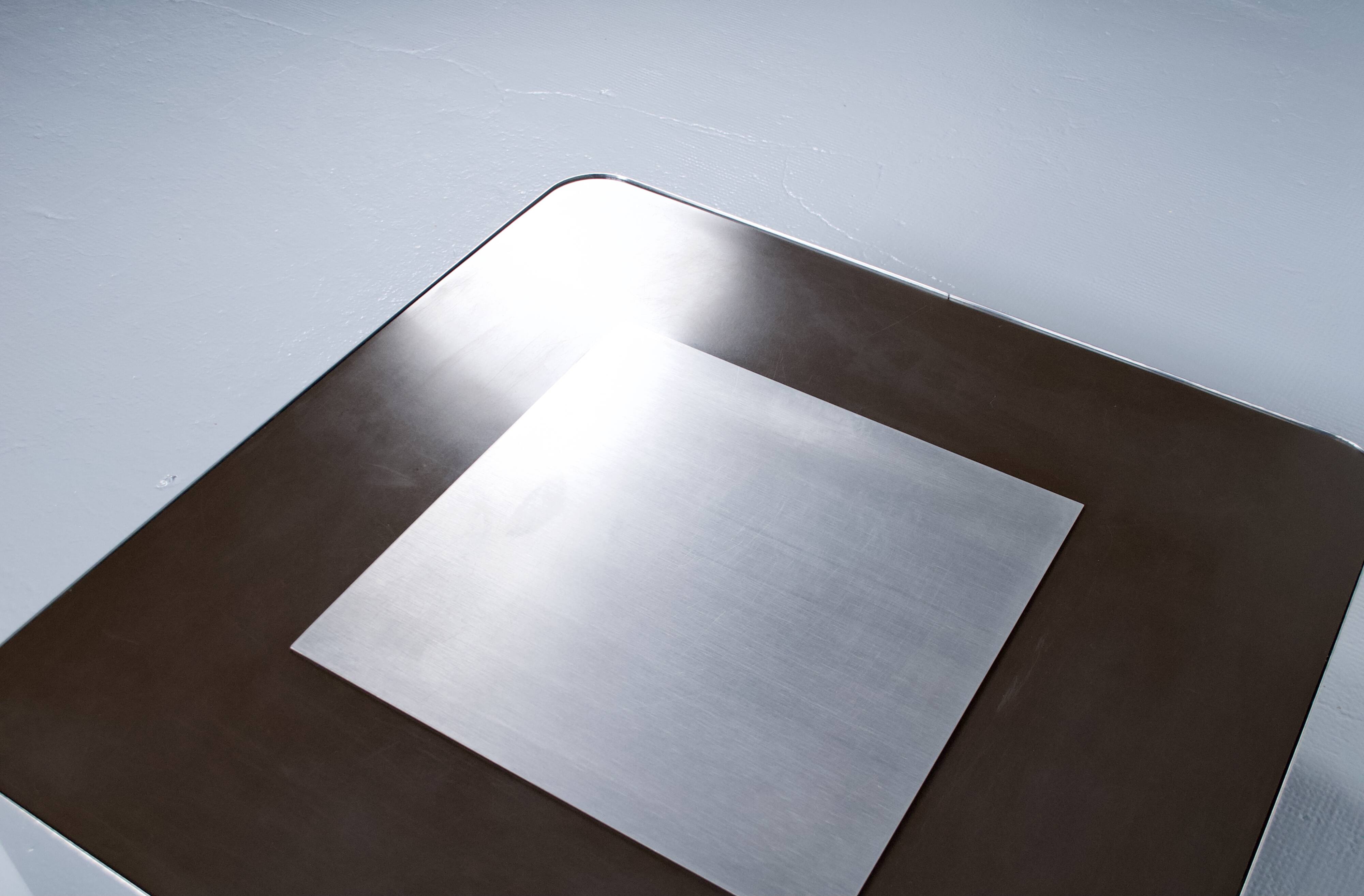 1970s COFFEE TABLE BAR BRUSHED STEEL AND BROWN MELAMINE