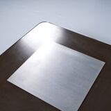 1970s COFFEE TABLE BAR BRUSHED STEEL AND BROWN MELAMINE