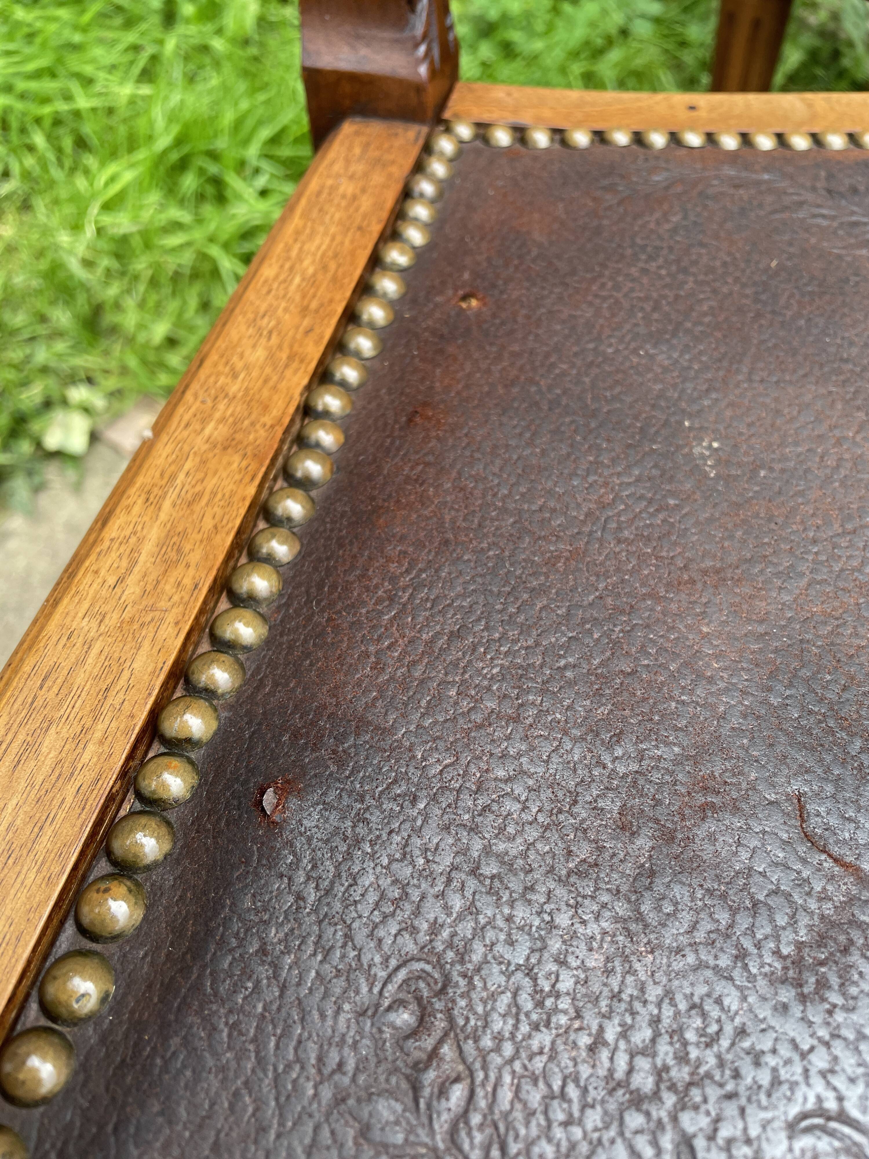 6 Louis XVI style chairs in solid beech and Cordovan leather, 1900