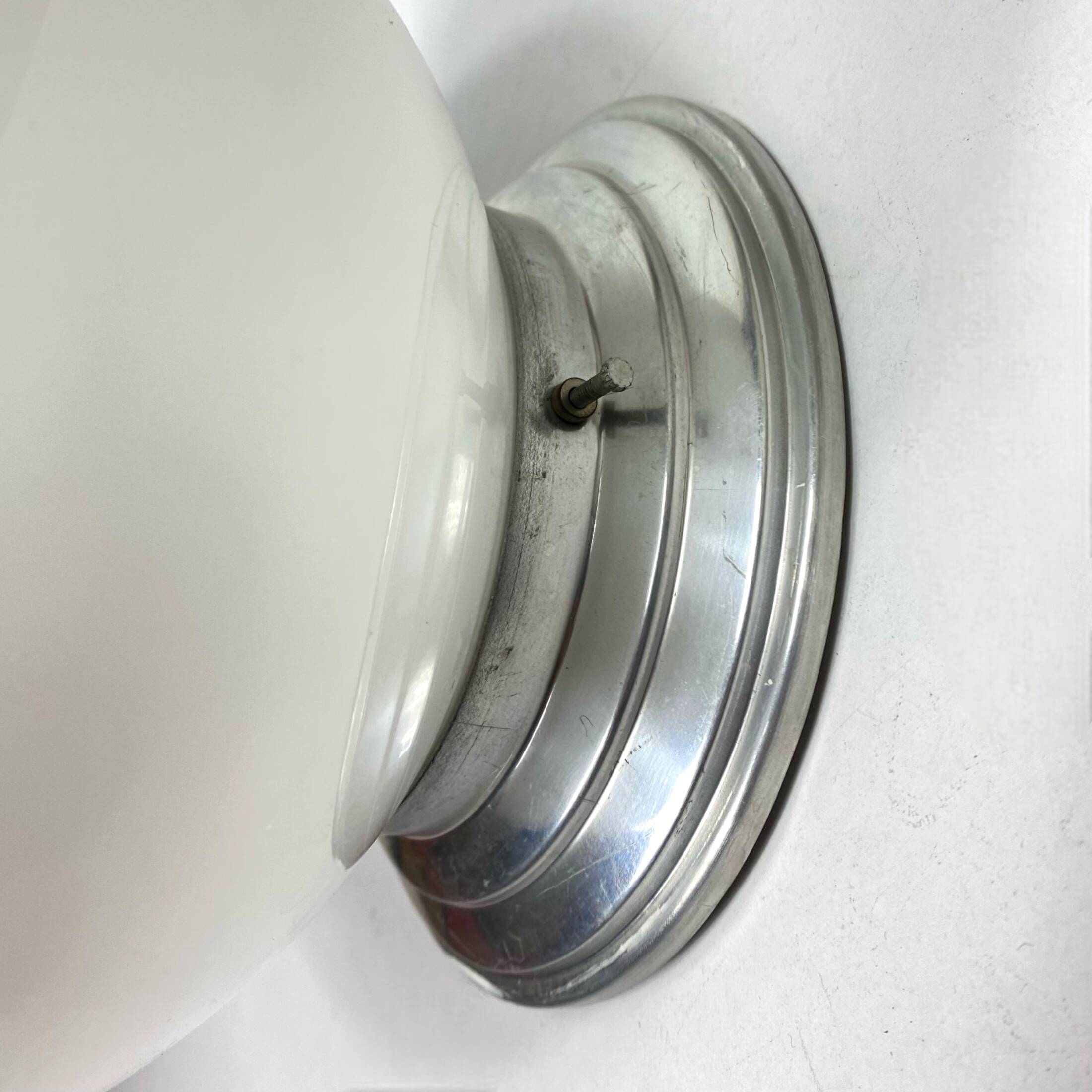 Old globe in opaline vintage wall or ceiling light diameter 20 cm and aluminum base LAMP-7174