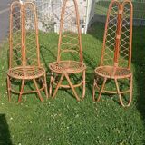 Trio of bamboo and rattan chairs published by Bonacina, 1960