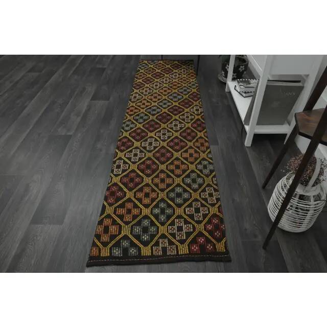 1970s Vintage Turkish Oushak Handmade  Colorful Runner Rug 70x290