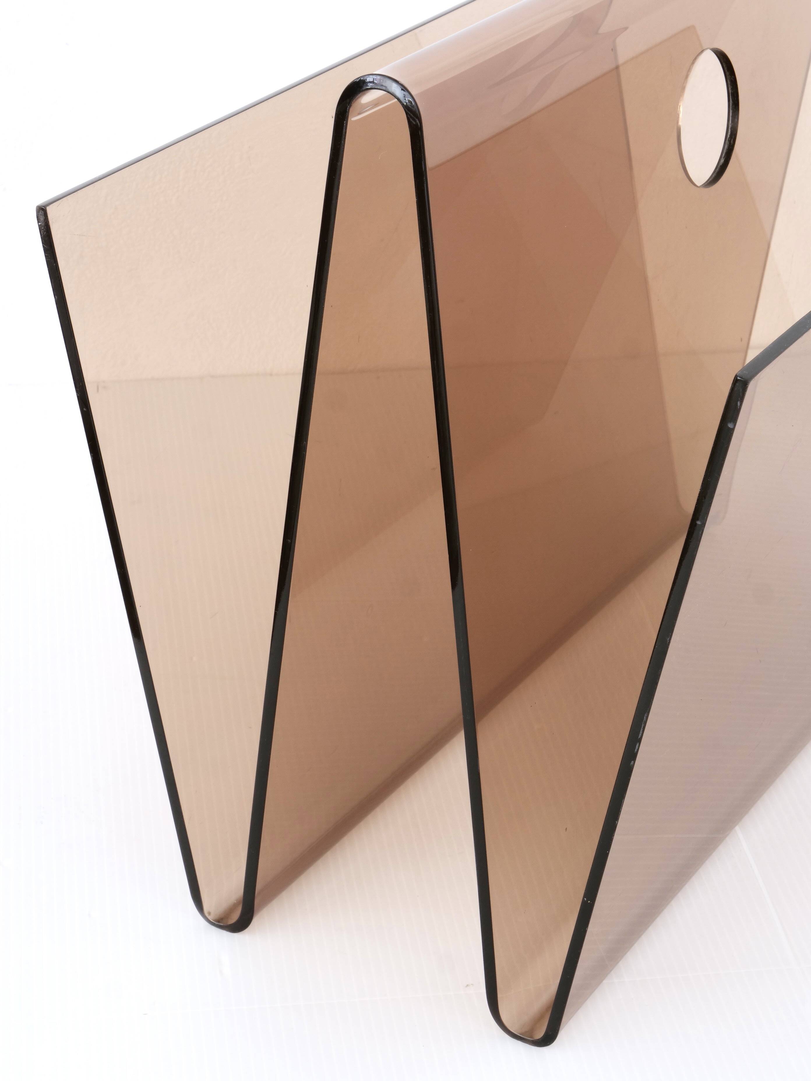 70's smoked plexiglass magazine rack