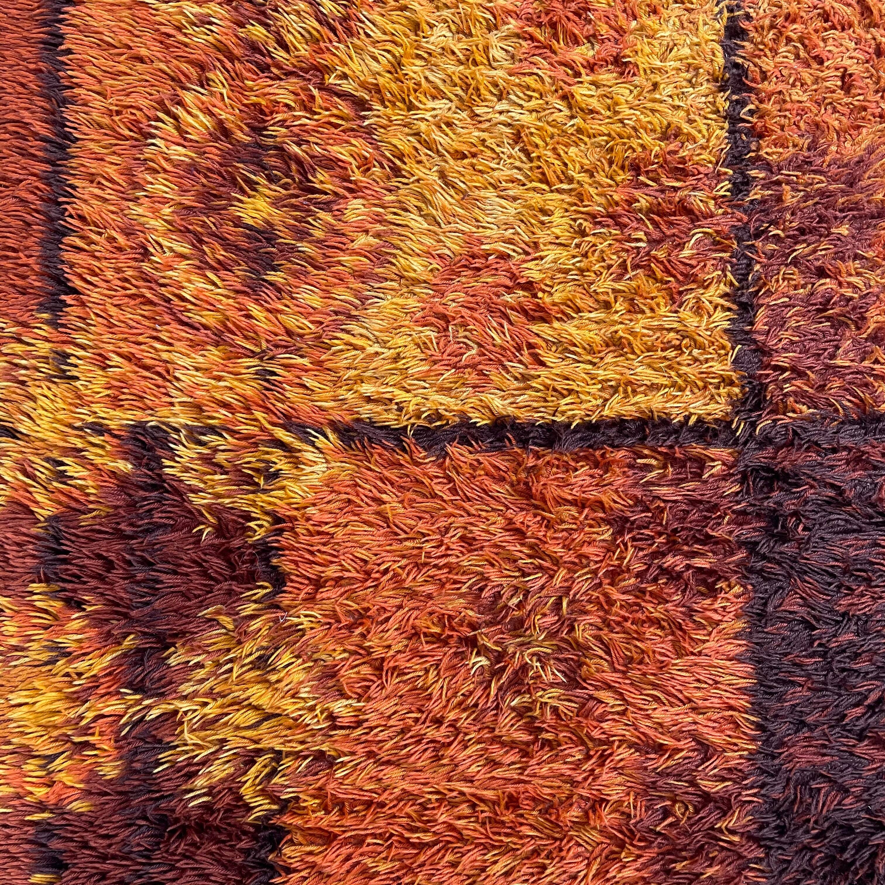 Original Scandinavian Square Pattern Rya Rug by Ege Taepper, 1960s, Denmark 96x161cm