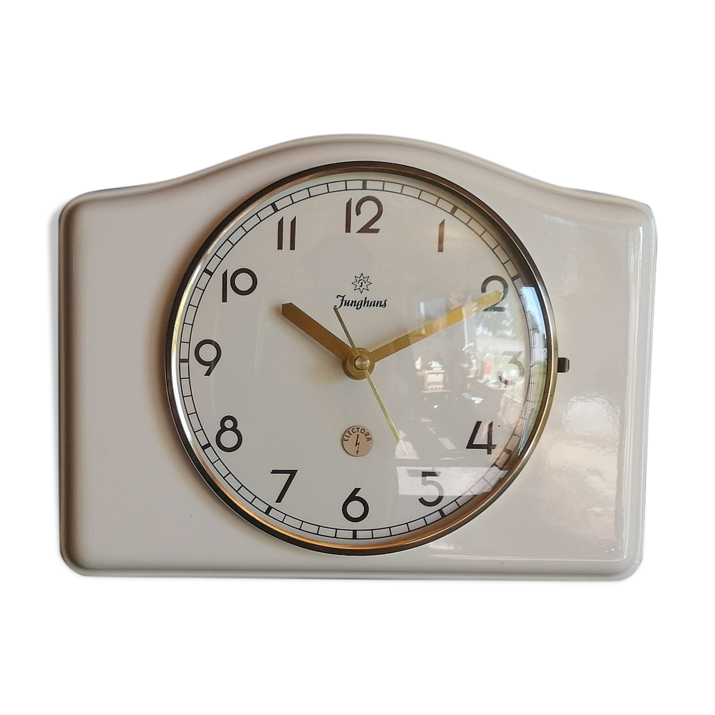 Vintage ceramic clock silent rectangular wall clock "Junghans white"