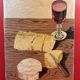 Oil/canvas Still life Snack camembert, bread red wine Derouesné