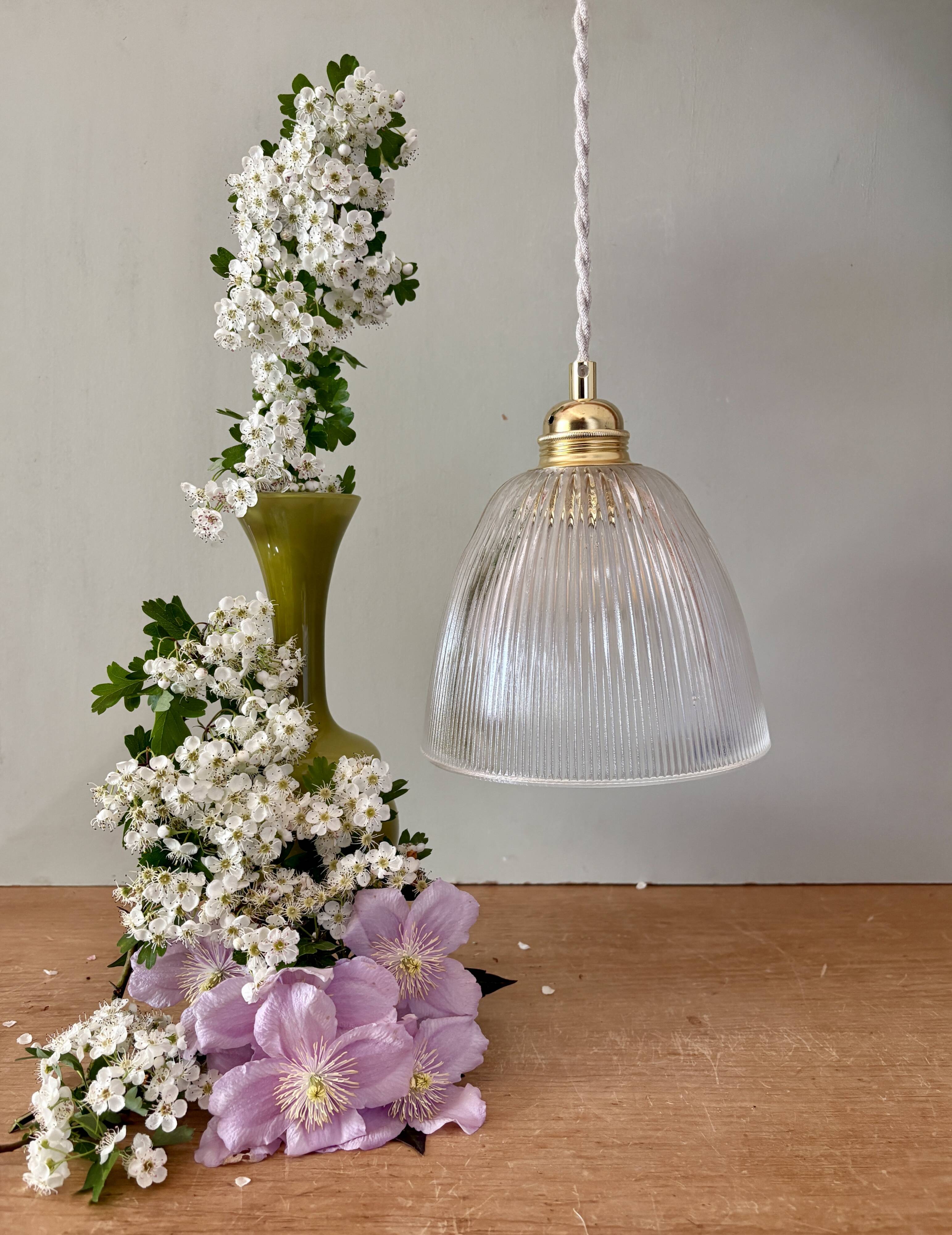 Vintage tulip pendant light in ribbed glass