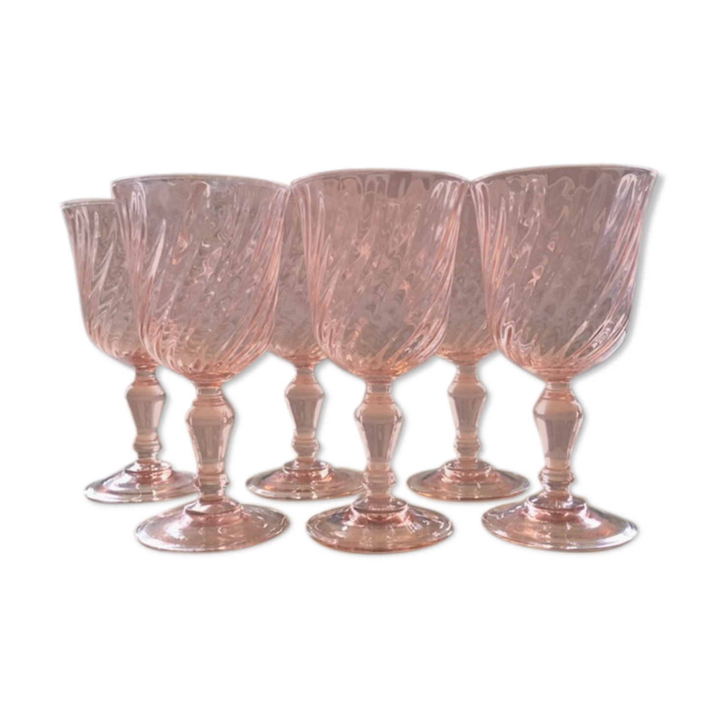 Lot of 6 pink glass walking glasses