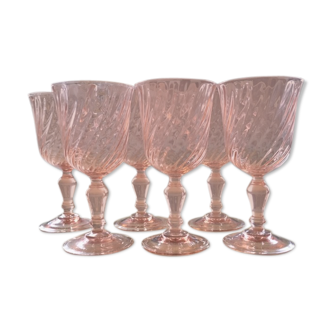 Lot of 6 pink glass walking glasses