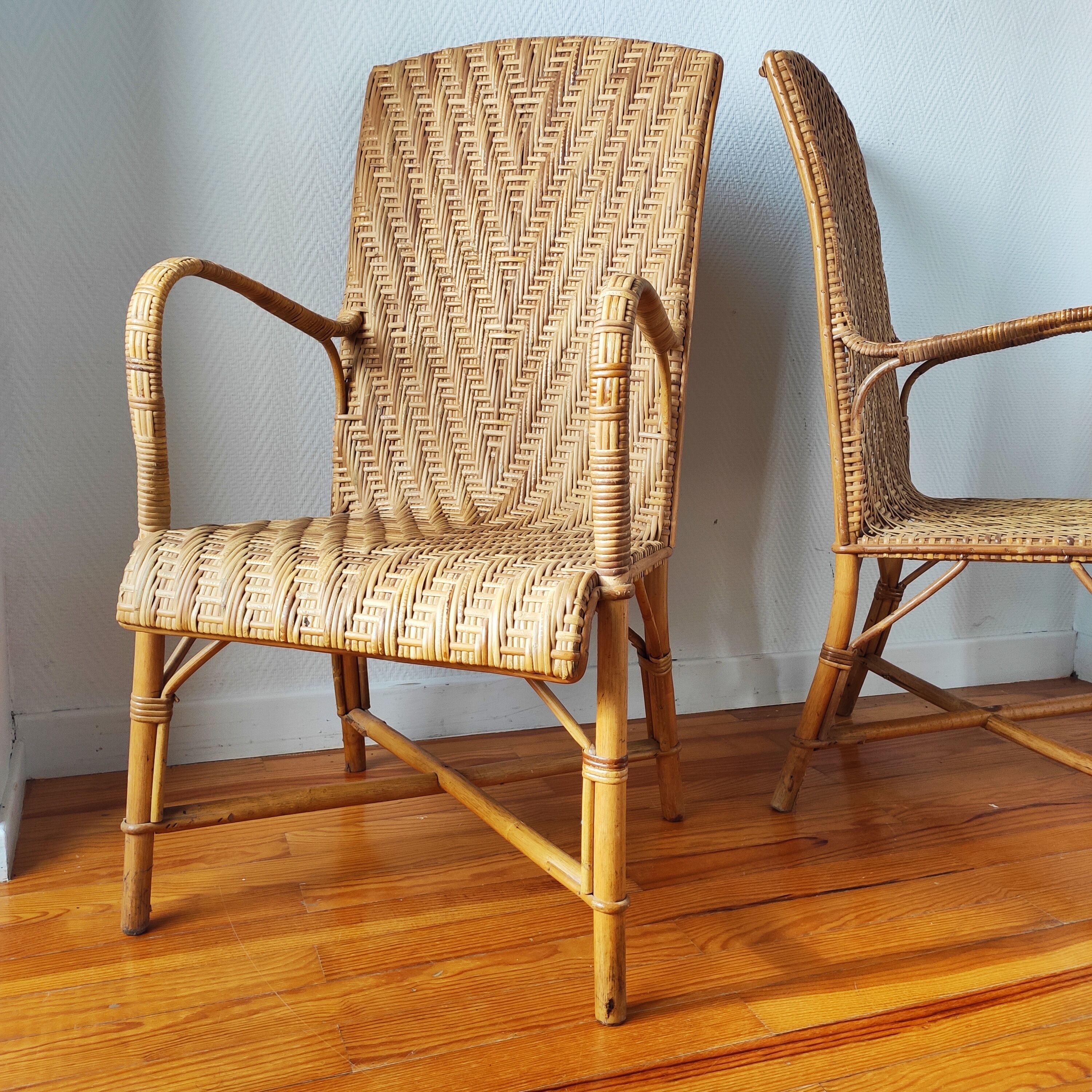 Pair of vintage rattan armchairs
