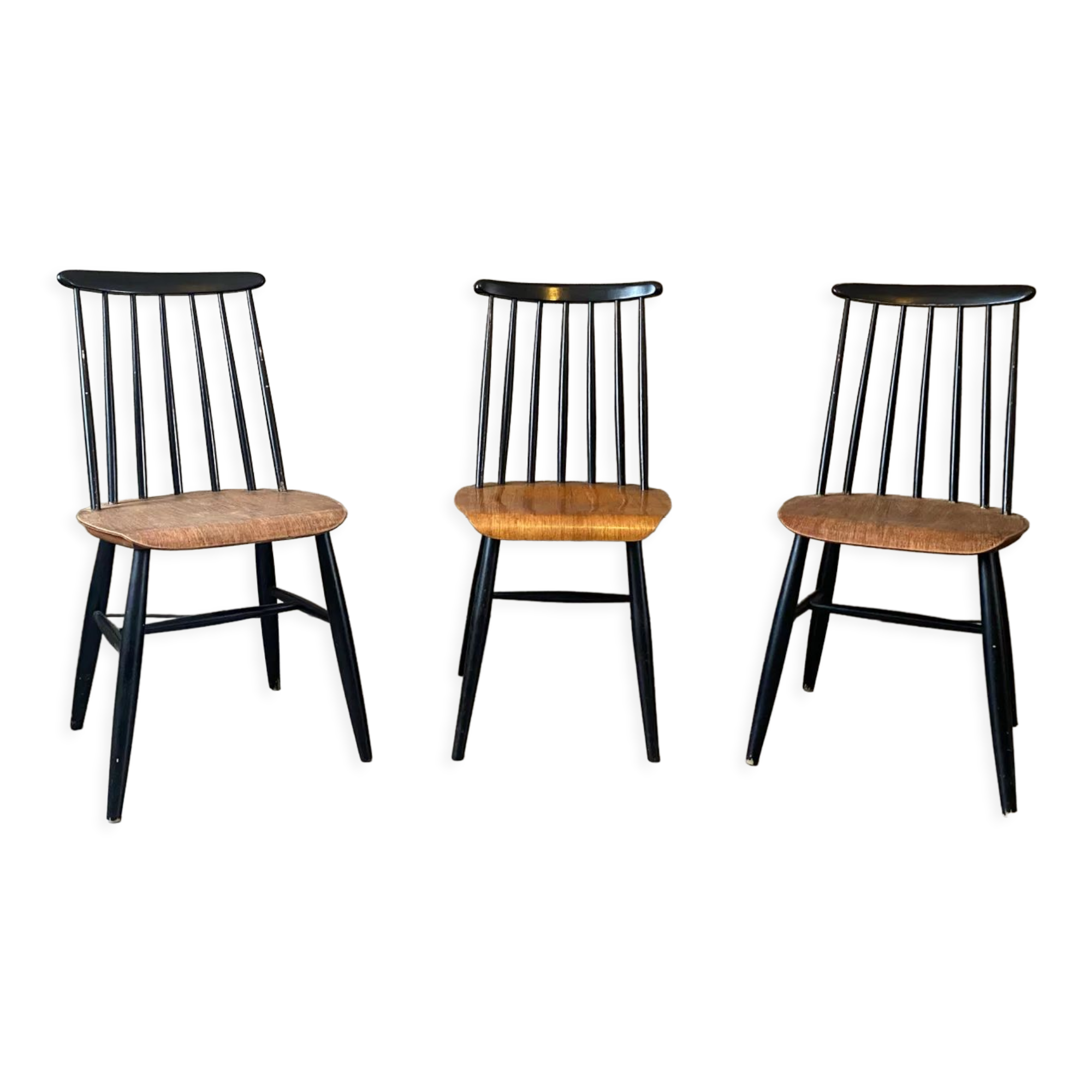 3 vintage Fanett chairs, Tapiovaara model, Stol Kamnik edition