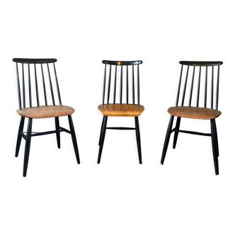 3 vintage Fanett chairs, Tapiovaara model, Stol Kamnik edition
