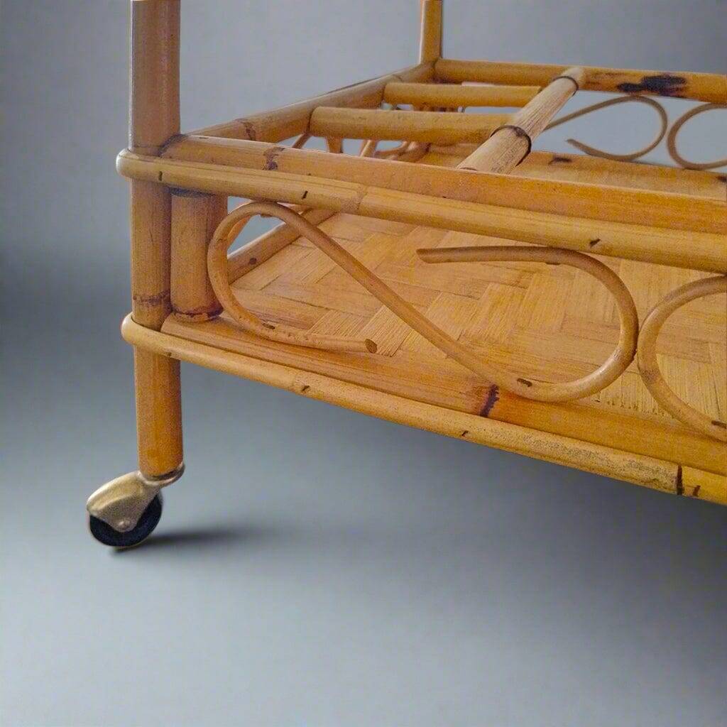 1960s Exquisite Italian Bamboo & Rattan Bar Cart by Franco Albini - Mid Cen