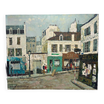 Rue animée Jacques Bouyssou Huile sur toile