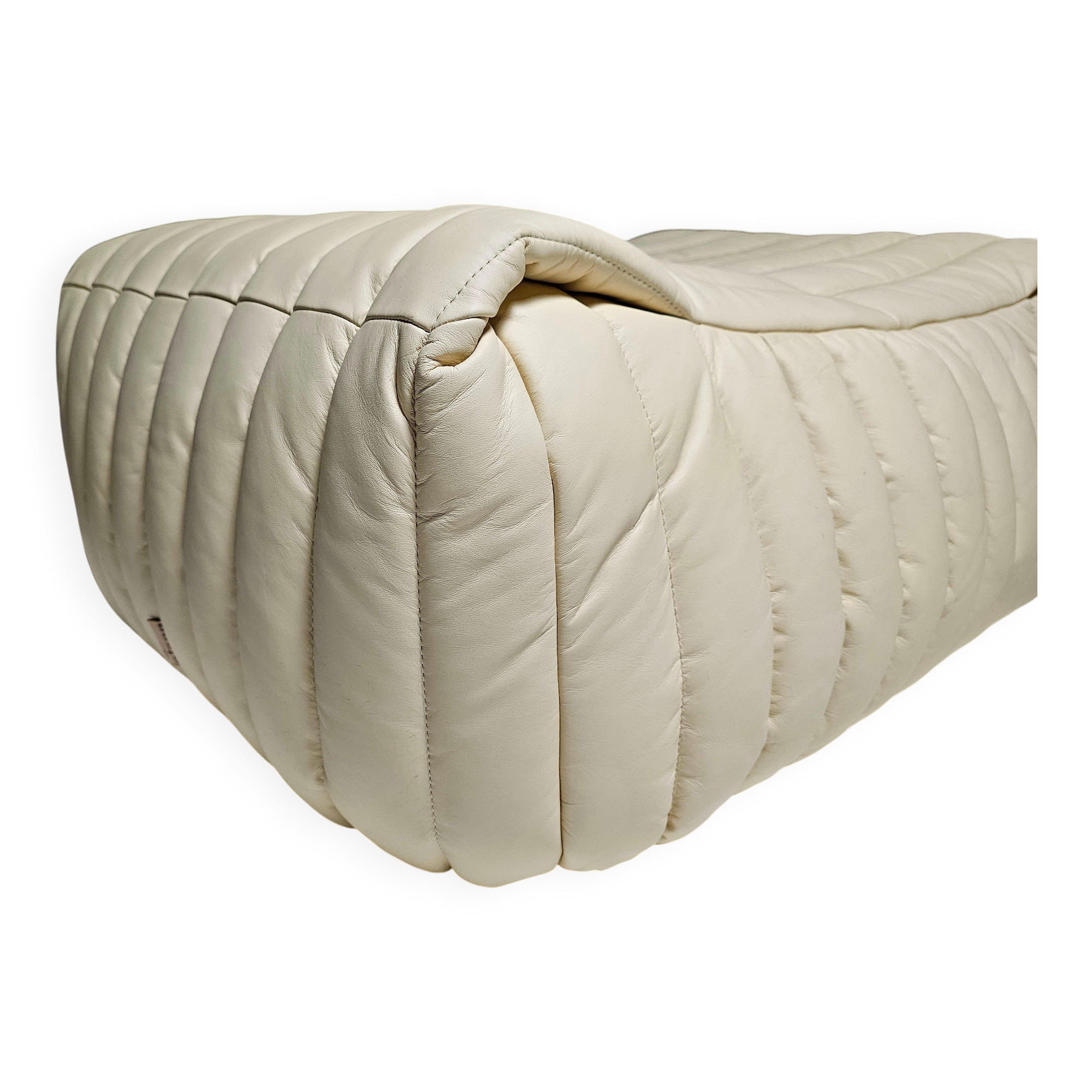 Cream leather ottoman/pouf by Annie Hieronimus for Cinna, 1970.