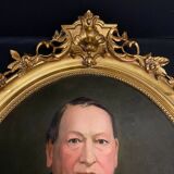 Ancien tableau hst portrait homme médaillon encadrement doré style louis xv