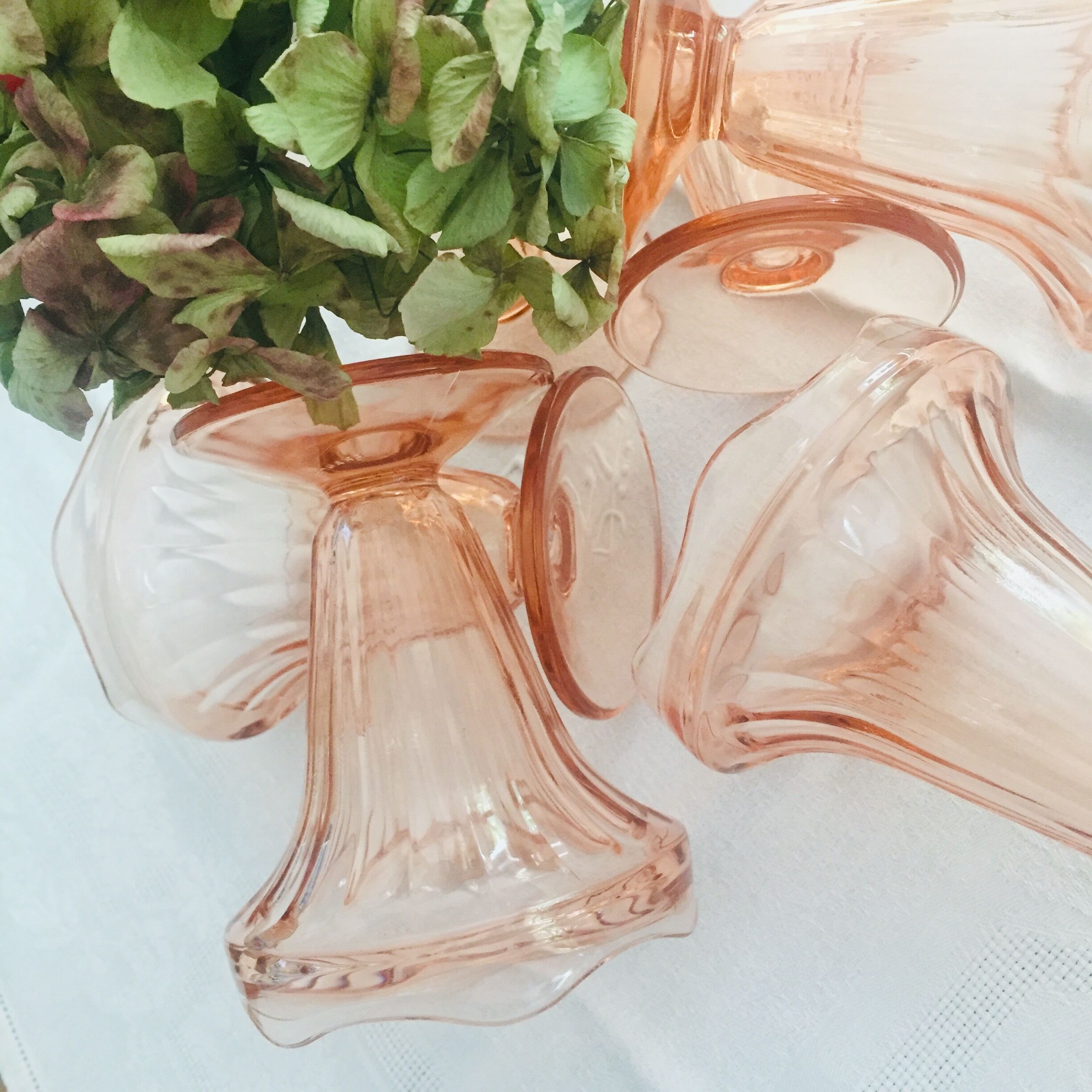 6 pink glass ice cups