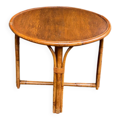 Table basse ronde en bambou avec rotin et osier