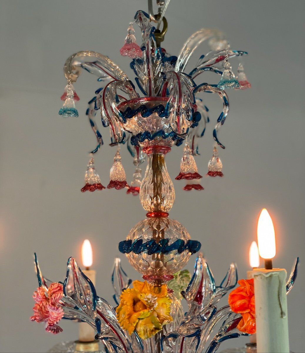 Venetian Chandelier In Multicolored Murano Glass, 6 Arms Of Light