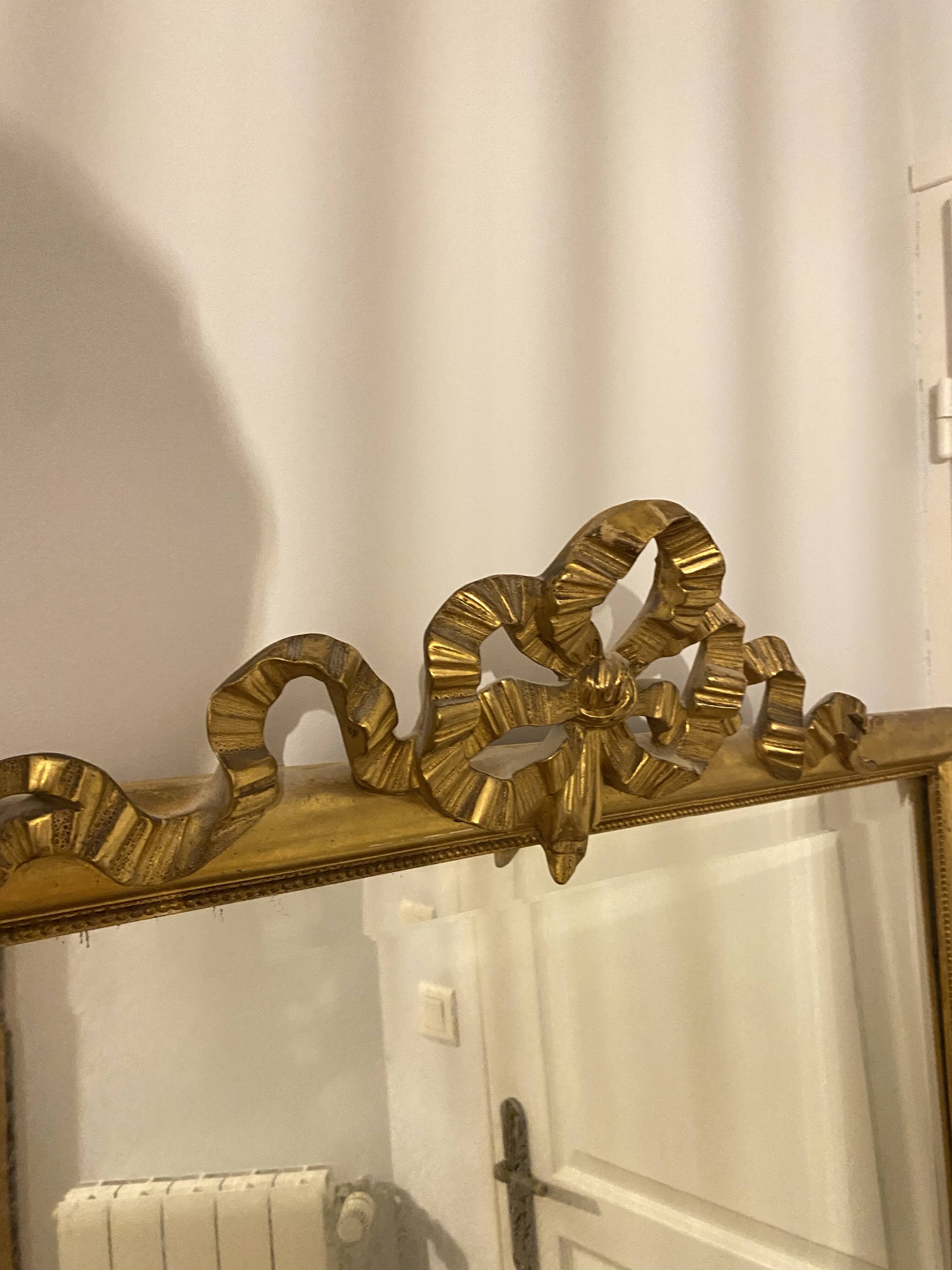 Important 19th Century Beveled Mirror with Pediment - Louis XVI Style - 81cm X 163cm