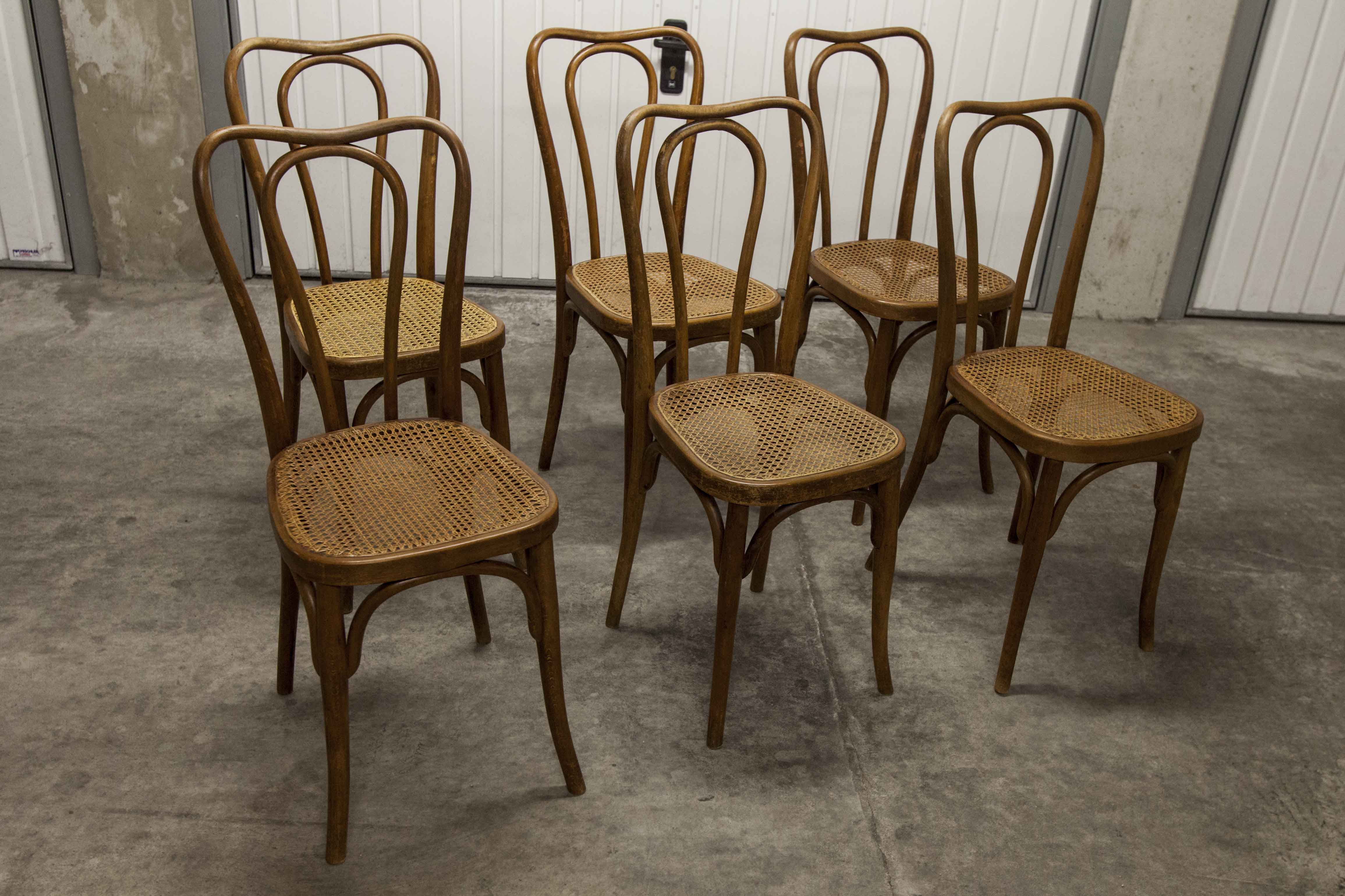 Set of 6 chairs bistro j&j kohn 1900 seat cannage