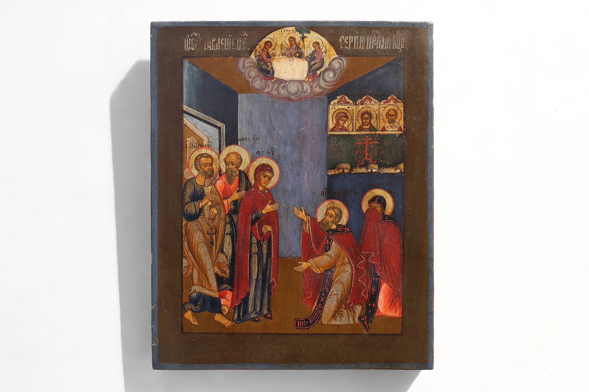 19th Century oak Traditional Religious Icon Saint Healing a Sick Person