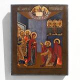 19th Century oak Traditional Religious Icon Saint Healing a Sick Person