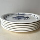 Set of 6 vintage GIEN France fish plates, flat plates with fishing decor