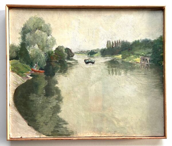 La Seine vers Marly de M. Tassart vers 1950. Huile sur panneau.
