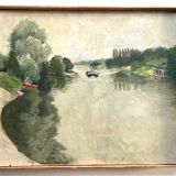 La Seine vers Marly de M. Tassart vers 1950. Huile sur panneau.