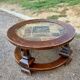 Table basse ronde en pierre et bois