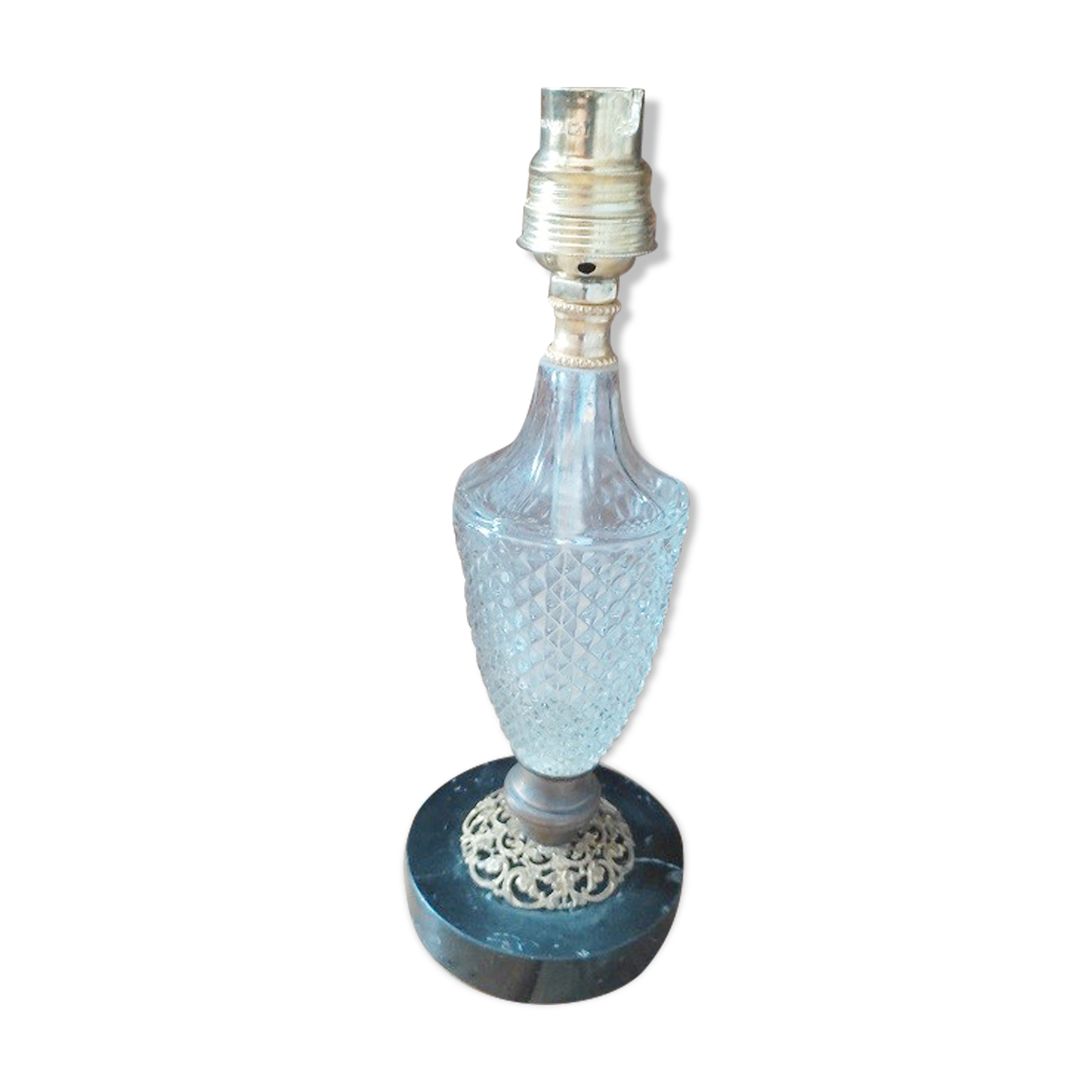 Bedside desk lamp glass molded diamond spikes marble base dp 1022234