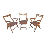 Set of oak and leather armchairs, 50s design, original