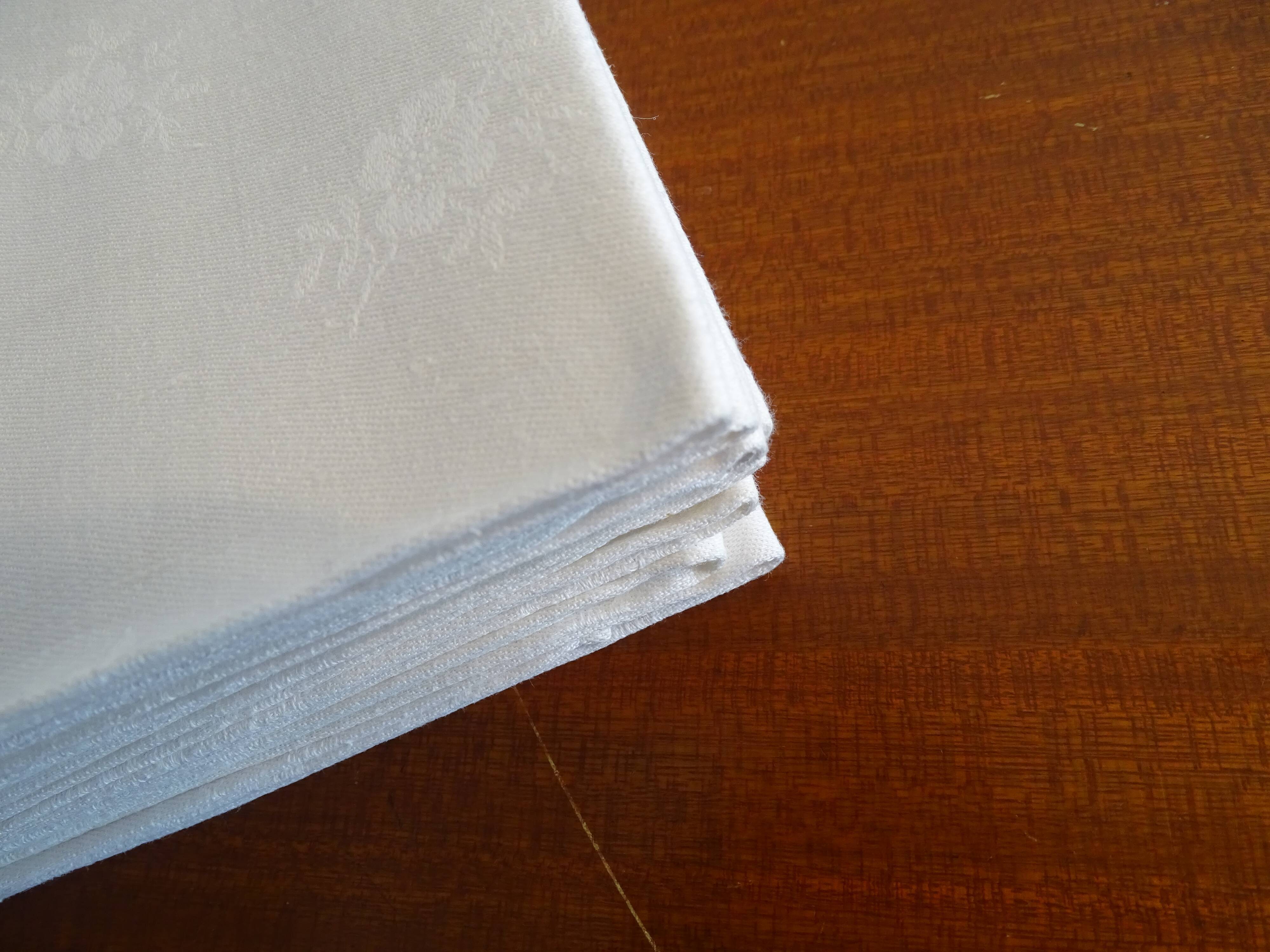 Lot de 10 serviettes de table brodées coton damassé monogramme J.G