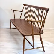 Vintage mid-century slatted bench from the 1960s.