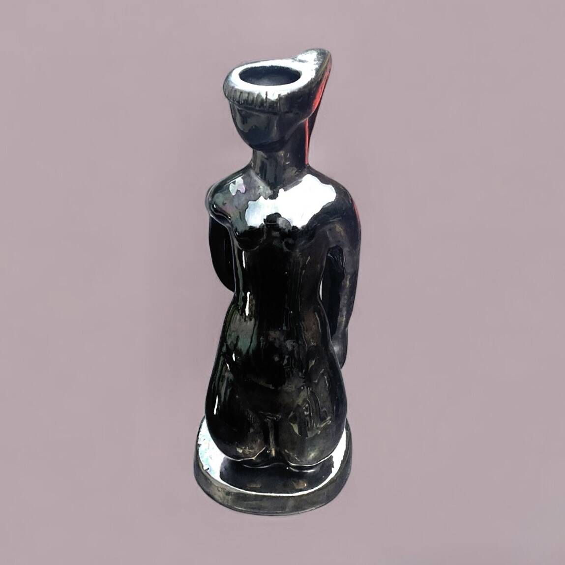 Old Vallauris soliflore vase in pearly black ceramic - female body