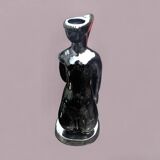 Old Vallauris soliflore vase in pearly black ceramic - female body