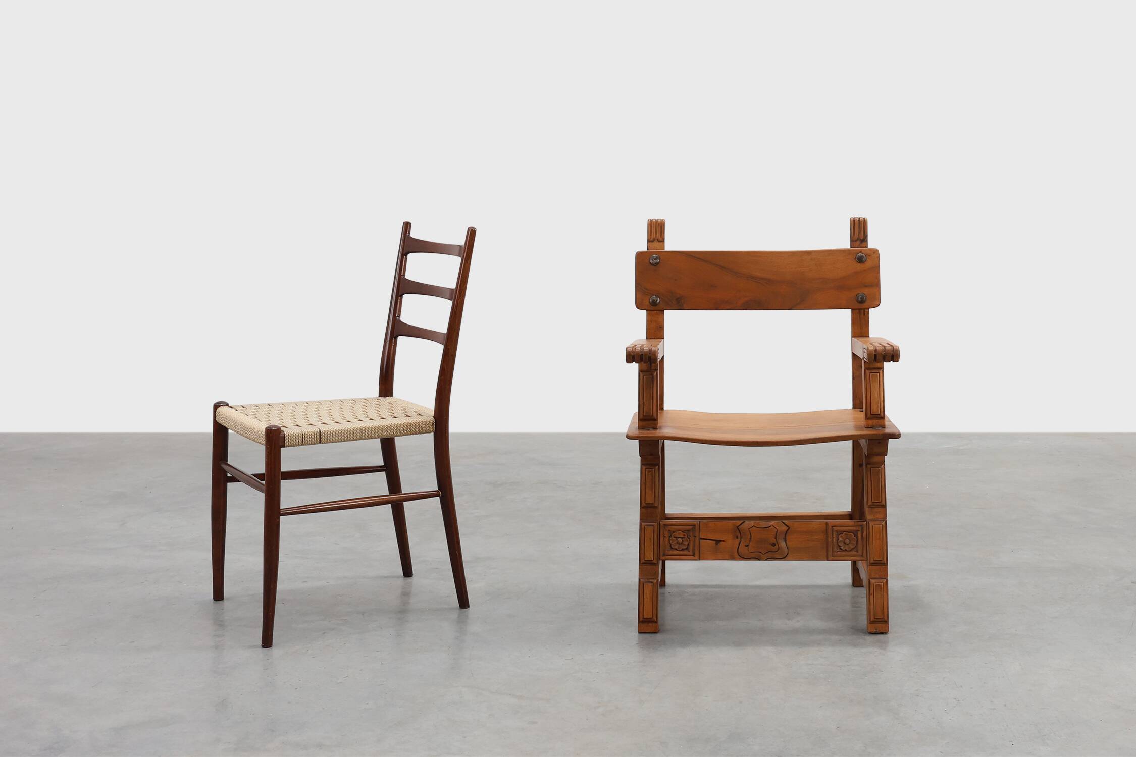 Rustic carved oak Iberian side chair, Spain ca. 1900