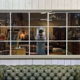 Large English industrial mirror, 1990s work, pub background