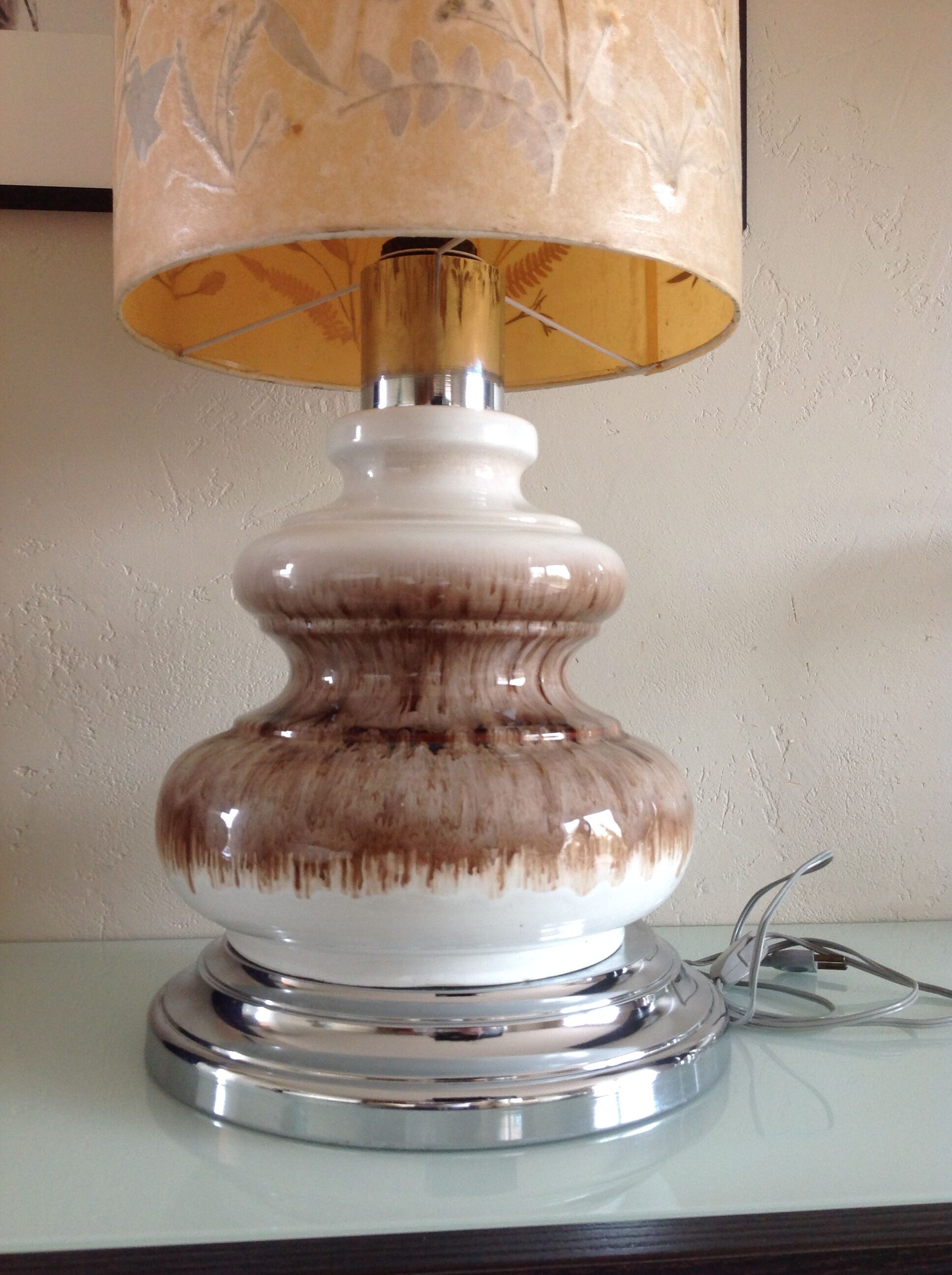 Ceramic floor lamp with a fat lava finish and herbarium shade / vintage 1960s-70s