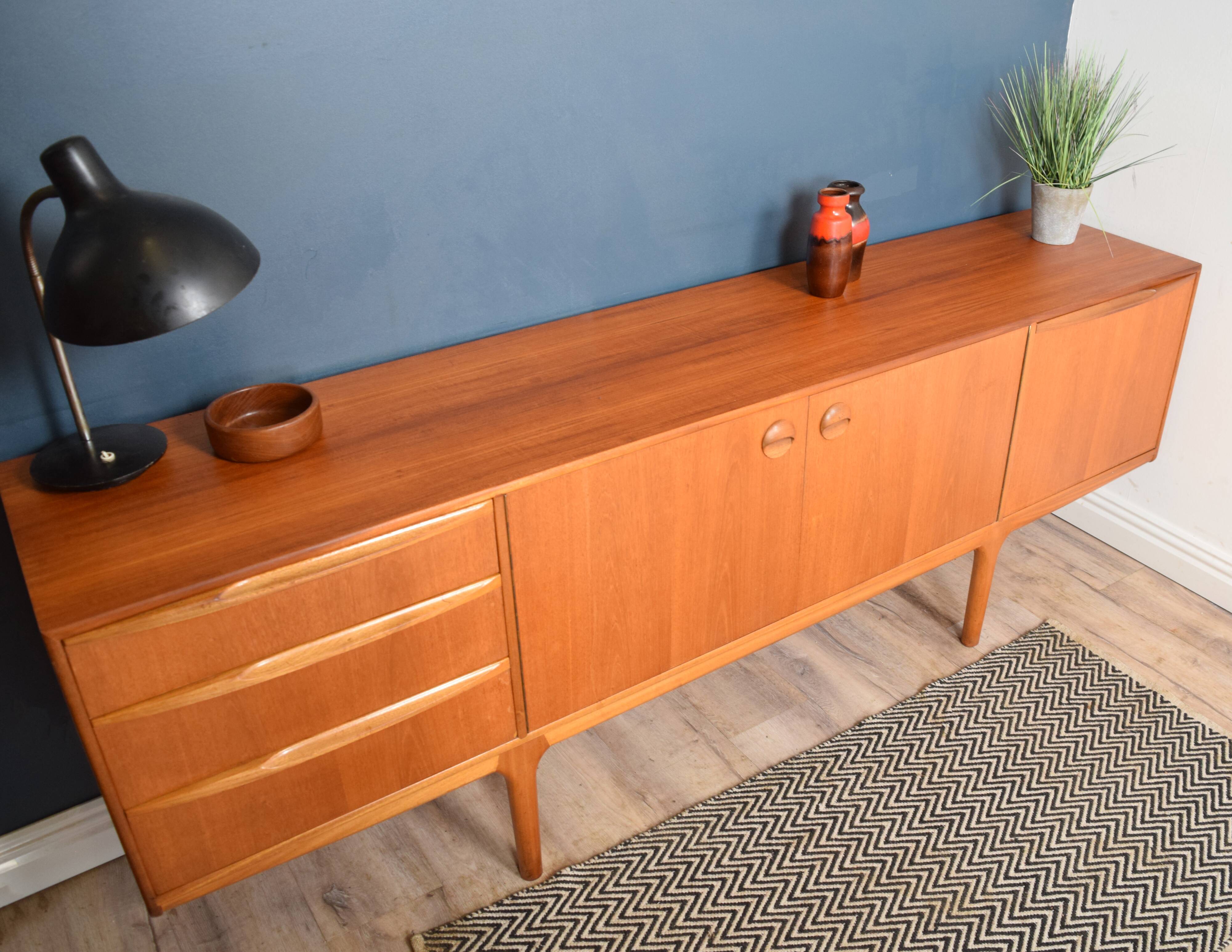Restored Long Retro Teak 1960s Mcintosh Torpedo Teak Sideboard Cabinet