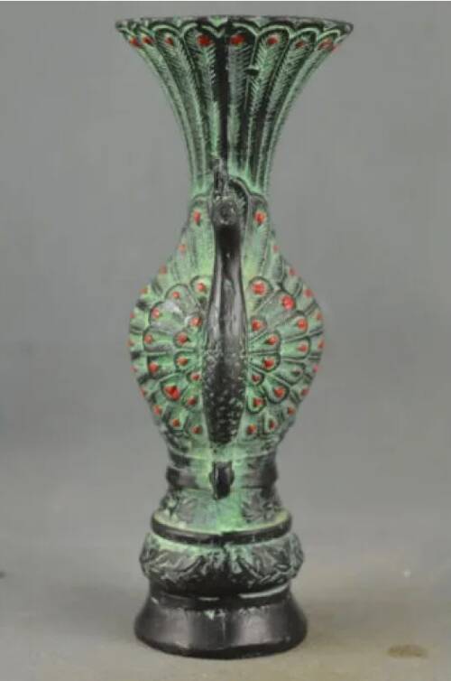 Vintage Hand-Carved Double Peacock Vase, Auspicious Green Jade Vase, Home decor