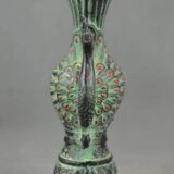 Vintage Hand-Carved Double Peacock Vase, Auspicious Green Jade Vase, Home decor