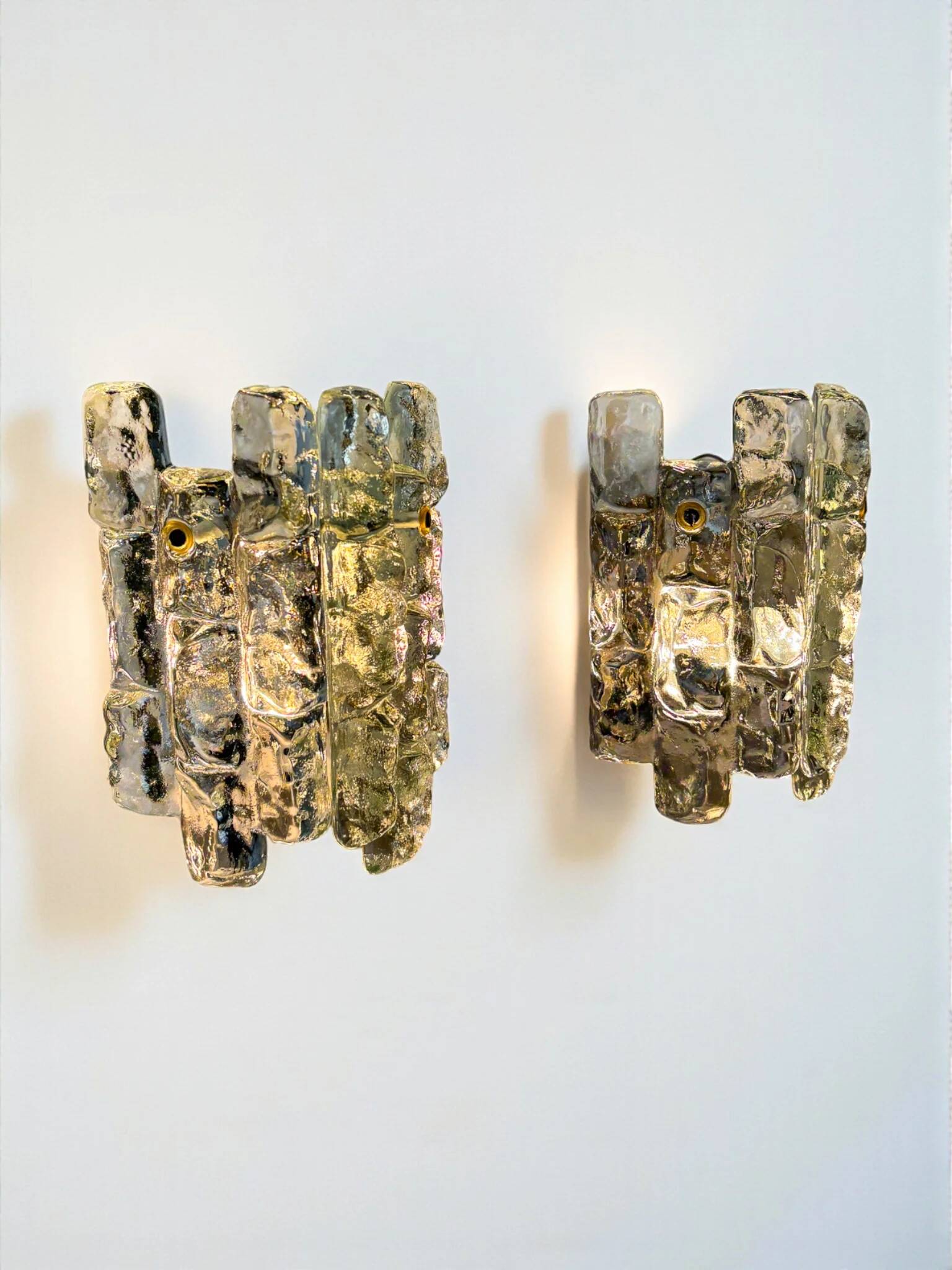 Pair of J.T. Kalmar 'Ice Cube' wall lights, frosted glass, Austria 1970s