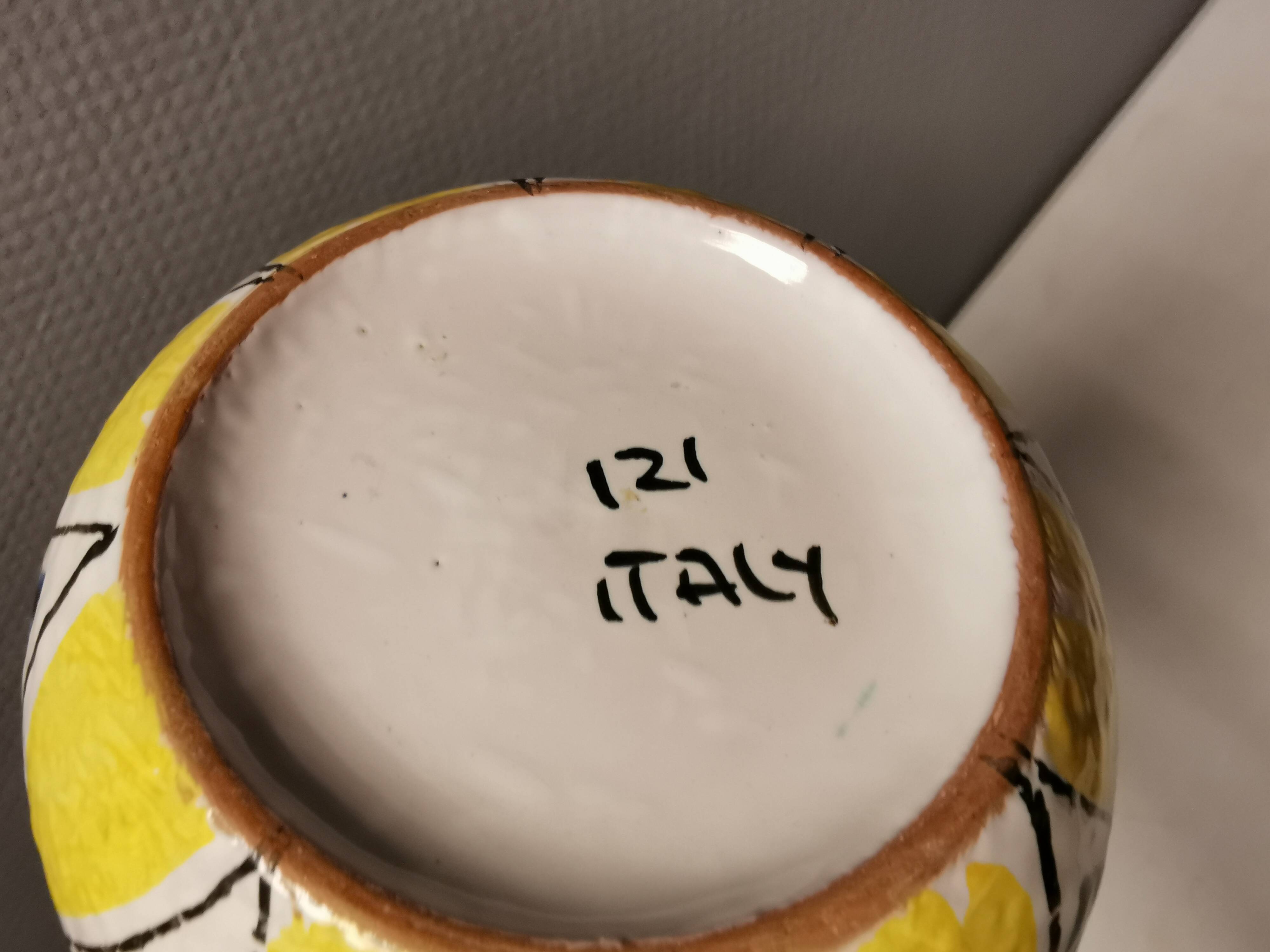 Italian vase with Harlequin pattern in beautiful yellow/blue