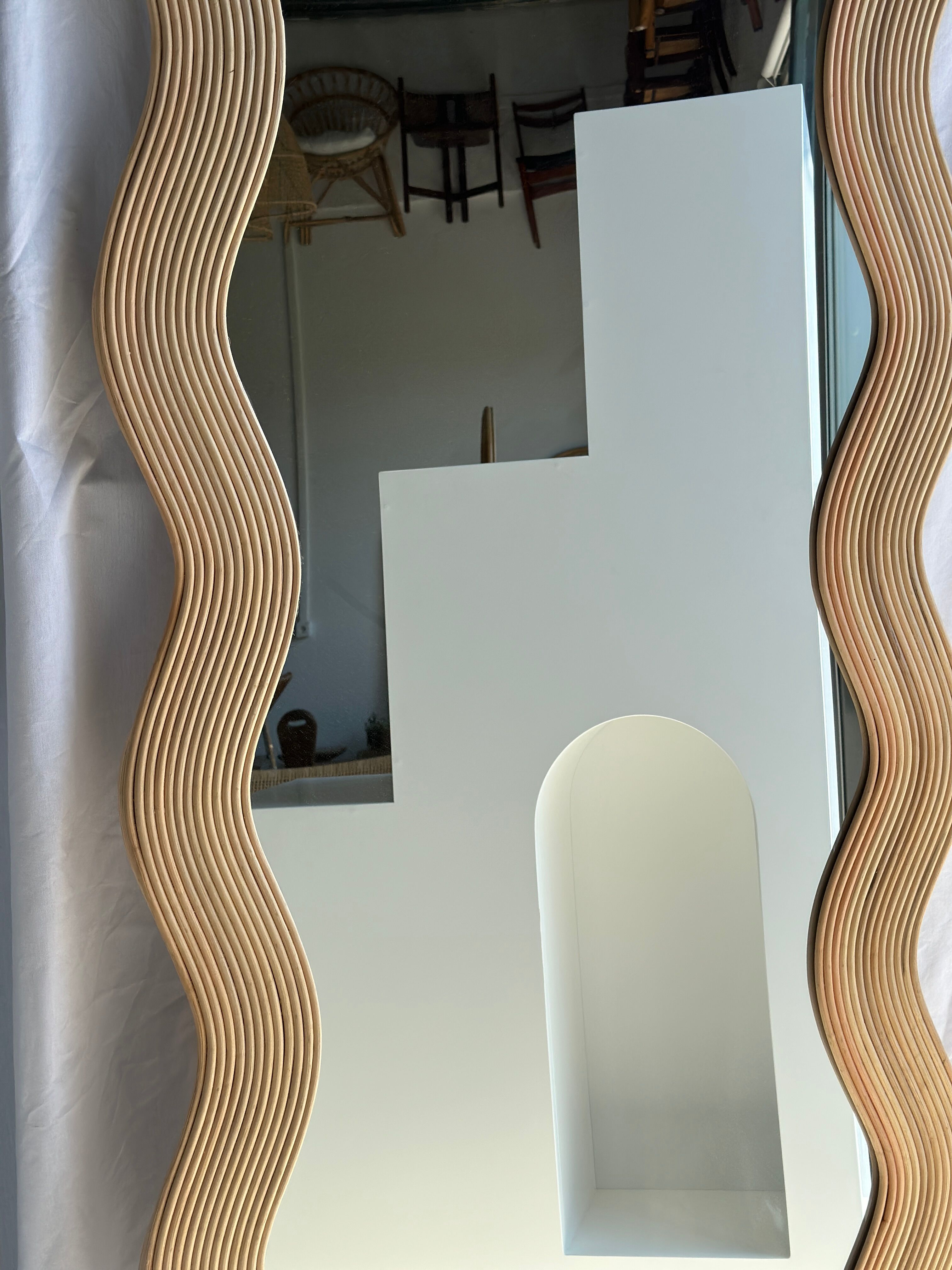 Zigzag rattan foot mirror H:182cm